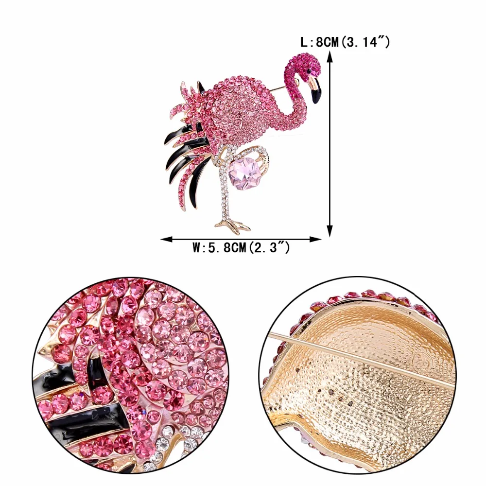 Tuliper розовый Фламинго Птица Животное брошь булавки австрийский кристалл эмаль броши для женщин вечерние ювелирные изделия подарок