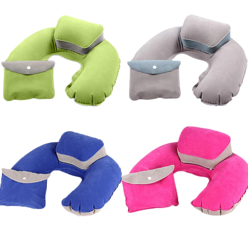 200pcs/lot Portable Folding Travel Air Pillow Inflatable U Shape Neck
