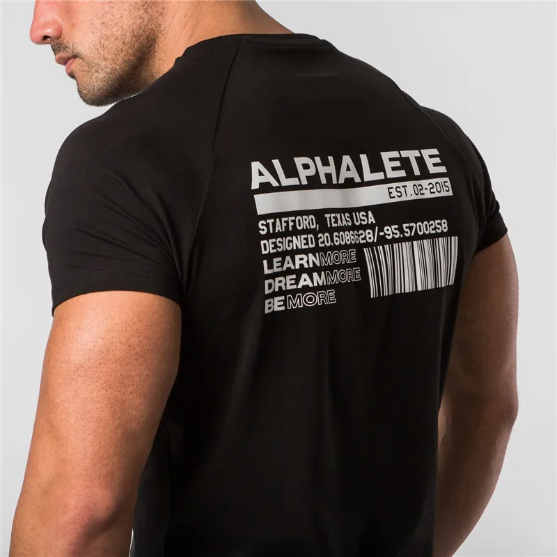 ALPHALETE Новая мужская футболка для тренажерного зала фитнес-футболки для бодибилдинга мужские модные футболки хлопок короткий рукав Повседневная брендовая одежда