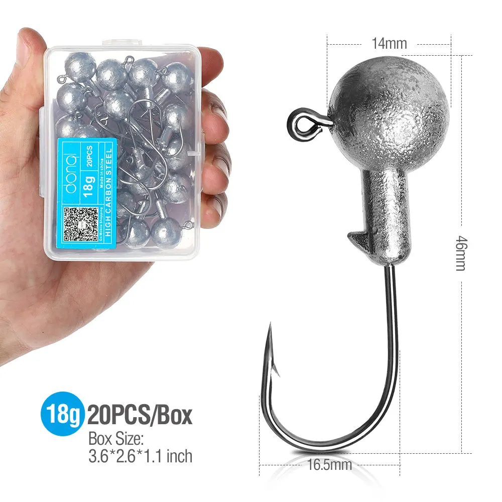 18g DONQL 20 шт./кор. приманка со свинцовым рыболовный крючок кривошипно Jig Head крючок для карпа, приманки для рыбалки, мягкие, червь 1-20 г рыболовные снасти аксессуары - Цвет: 18g