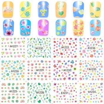 WUF 12 Designs/Sheet Nail Art Water Sticker Cactus Fresh Flowers Children Decals Polish Gel DIY Beauty A1225-1236