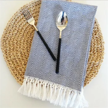 

Cotton Yarn Dyed Dish Towel With Hand-made Tassel Napkin Tea Towel Dishtowel Kitchen Towel Cleaning Cloth