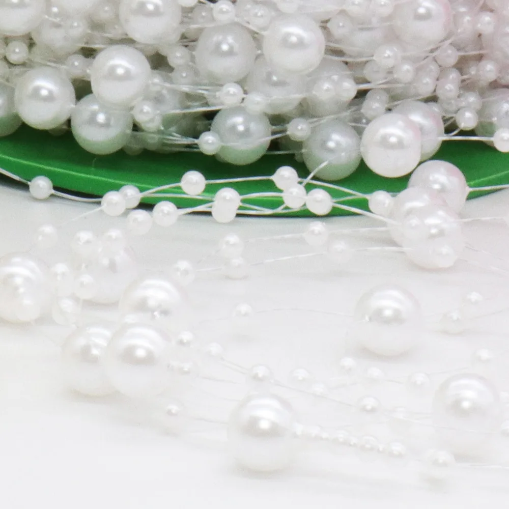 

15 Meter Fishing Line Artificial Pearls Beads Chain String Garland For DIY Bride Flower Hair Tiara Wedding Event Party Decor
