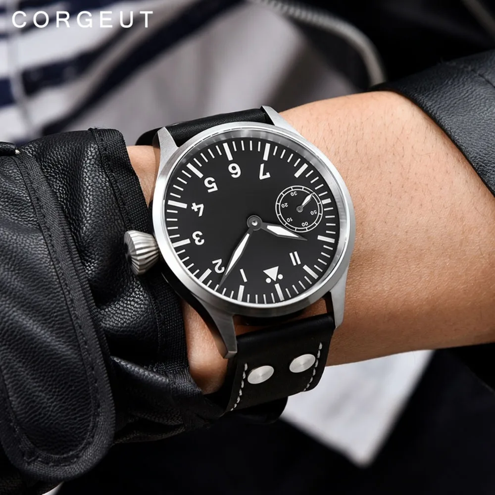 Corgeut 17 Jewels механические наручные часы Seagull 3600 6497 кожаные спортивные светящиеся