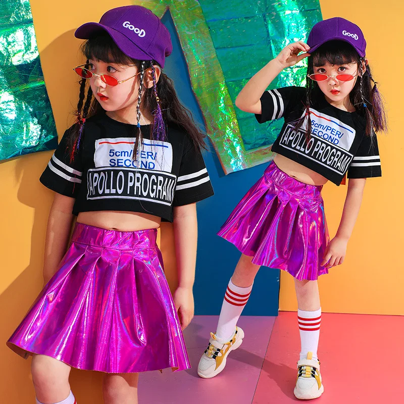 Детские бальные юбки в стиле хип-хоп танцевальные костюмы для девочек и мальчиков, одежда для джазовых танцев черные свободные топы, футболки для выступлений