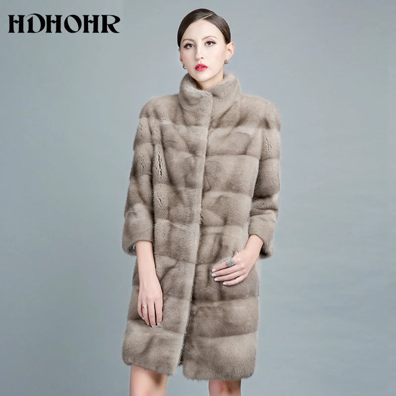 HDHOHR Новинка 2020 шуба из натурального меха норки для женщин шубы верхняя одежда с