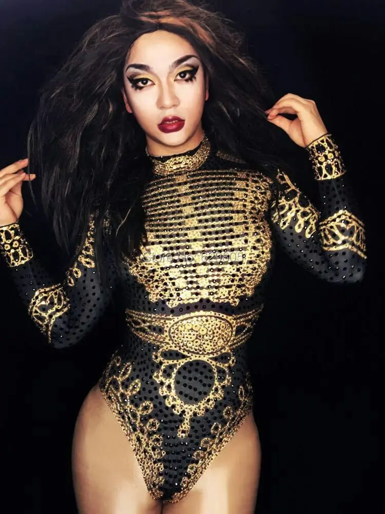 Glisten-Black-Gold-Crystals-Bodysuit-Wom