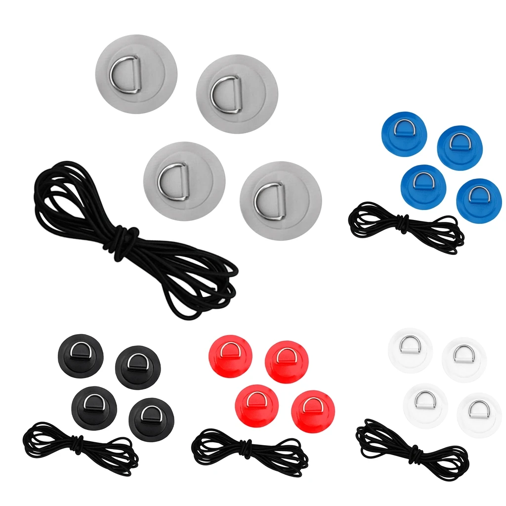 4Pcs D Ring Pad PVC Patch Boat Deck Rigging Black Elastic Bungee Rope Kit For Stand Up Paddle Board SUP Deck Attachment Tools