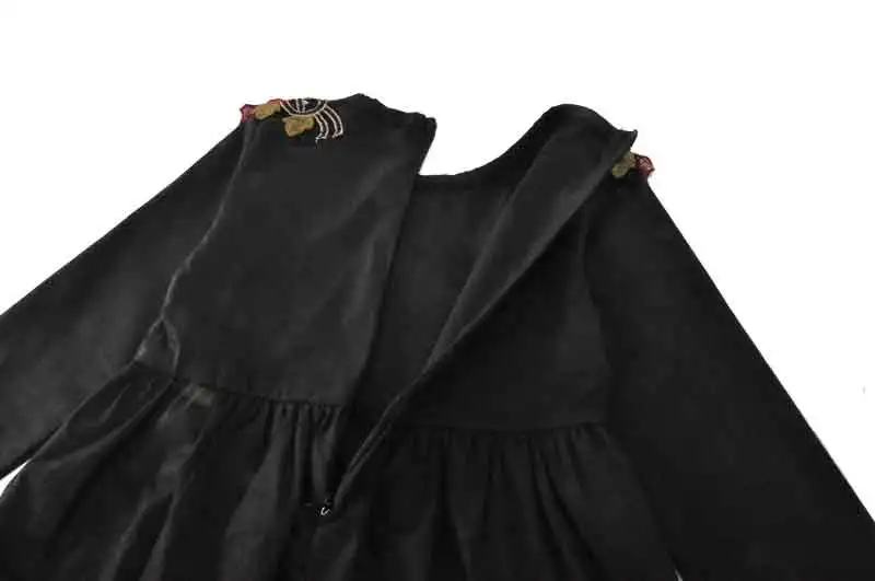 New Fashion Girls Dress Embroidery Big Flower Baby Girls Dresses Black Long Sleeve Fall Girls Clothing Party Girls Outfit  (7)