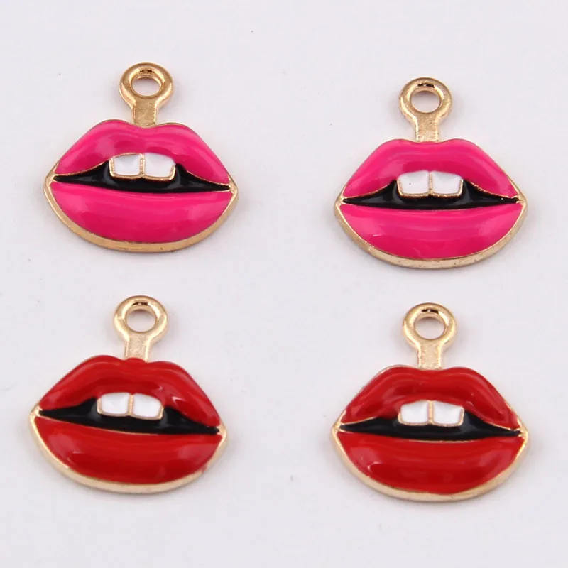 Floretfig 100pcs/lot gold enamel lips charms for jewelry making DIY