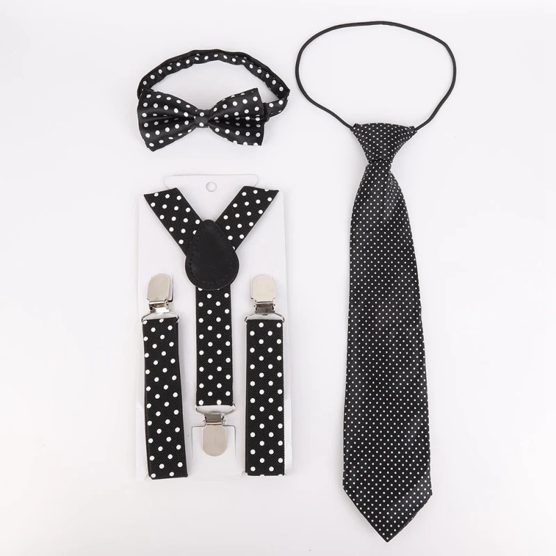 Casual Fashion 3pcs Children's Polka Dot Elastic Band And Students Bow Tie And Necktie Kit - Цвет: A