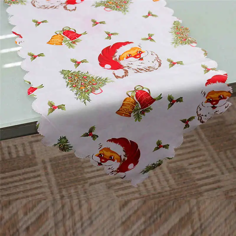 Decorative Christmas tablecloth Santa Claus Tapestry Poinsettia Table Runner 14x71 Inch Party Home Cloth Cover #2o18#f (12)