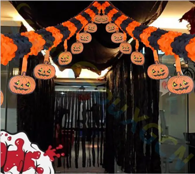 

party bar DIY Paper Chain Garland Decorations Pumpkin Bat Ghost Spider Skull Shape Halloween Decor Paper cutting