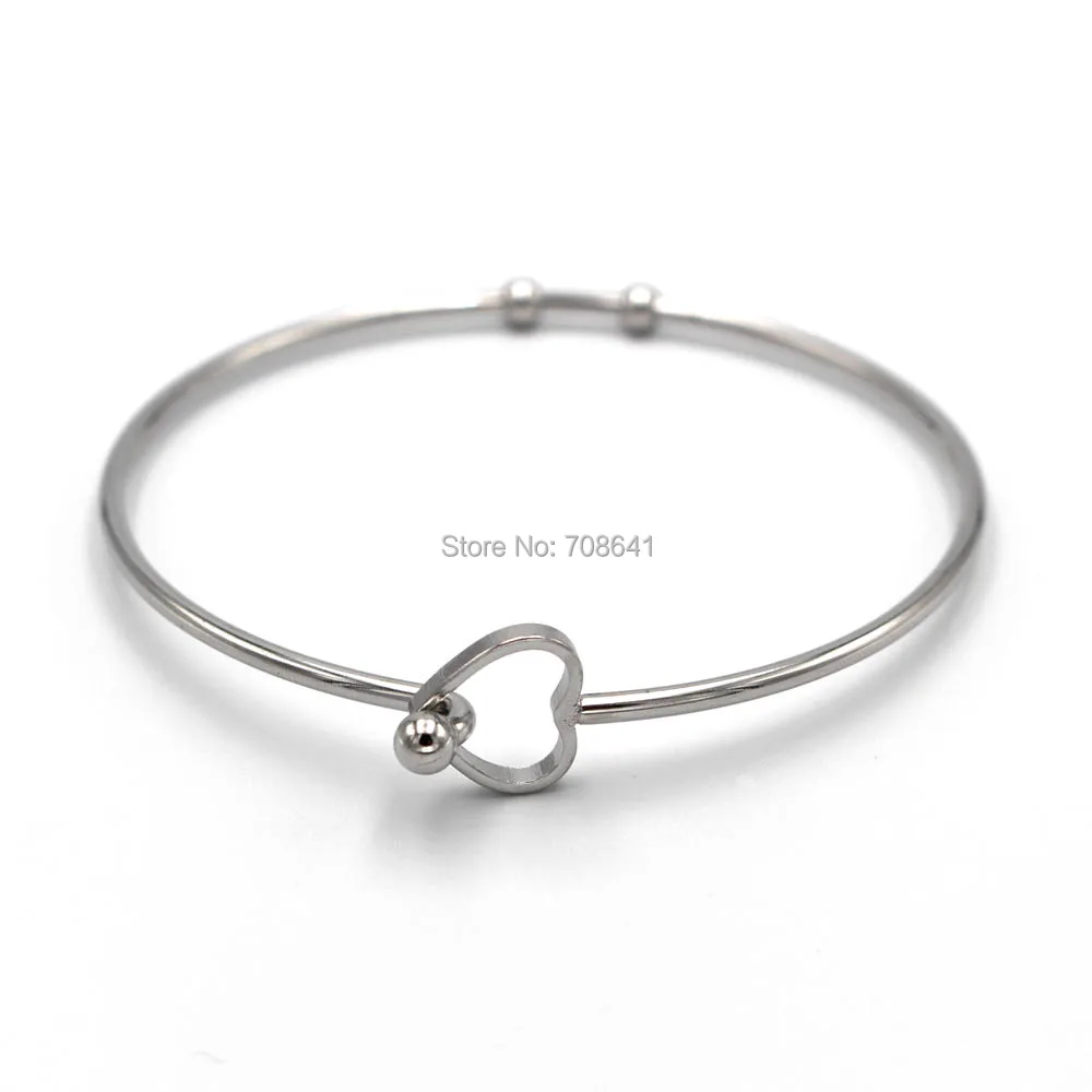 60mm Stainless Steel Cuff Bangle Simple Wire Heart Lock Bracelet Smooth