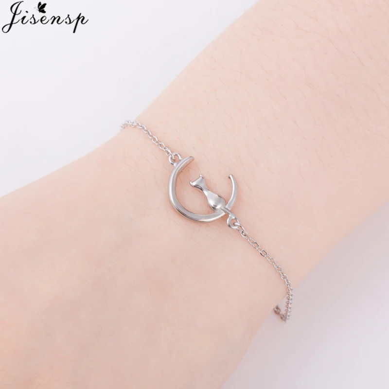 Женский браслет с Луной и кошкой Jisensp вечерние браслеты котенком животными