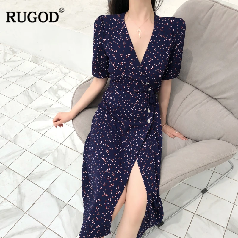 Женское винтажное платье RUGOD с одной кнопкой и треугольным вырезом коротким