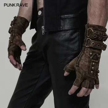 

Punk Rave Mens Punk Gloves Rock Fingerless Gloves Military Dieselpunk Motocycle Streetwear Style Personality Accessories