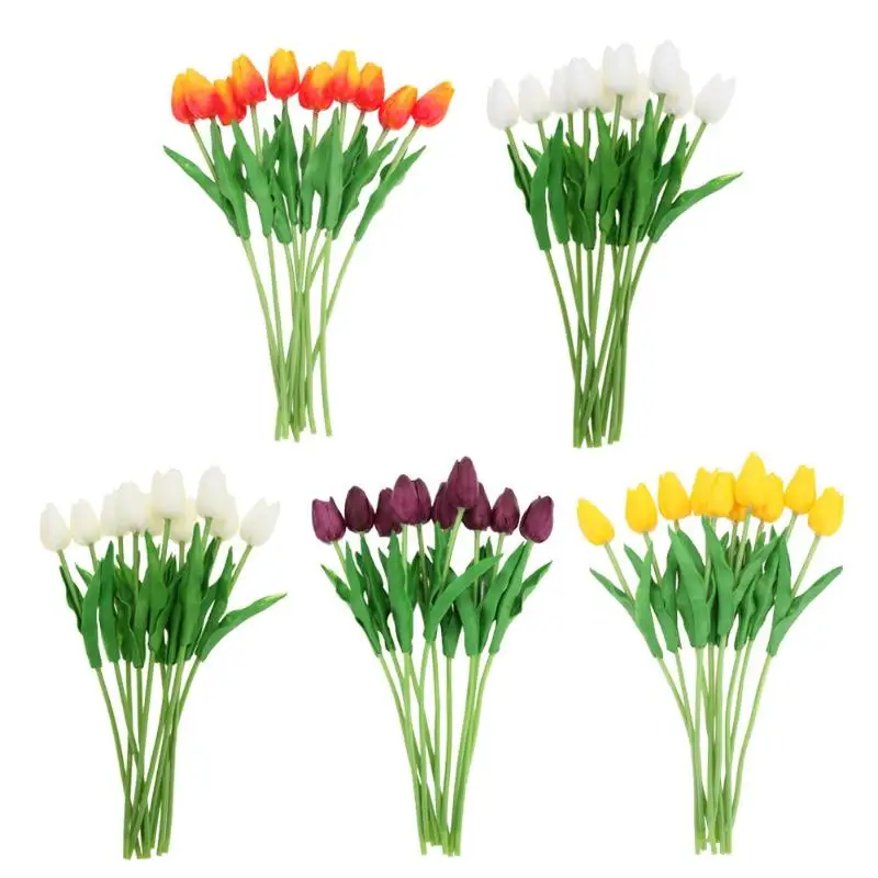 

10pcs/lot PU Tulip Calla Artificial Flower Bouquet Real Touch Wedding Flowers Bride Bouquet for Home Party Decoration Flowers