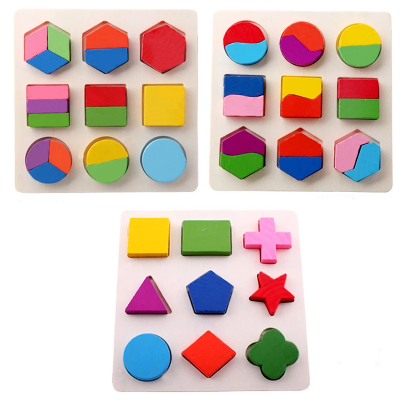 Montessori Toys Educational Wooden Toys for Children Early Learning 3D Puzzle Colorful Geometry Shape Matching Games