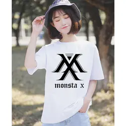 100% хлопок Корейская футболка femme графический принт Женская футболка vogue Футболка Большой размер monsta x Футболка женская одежда 2019