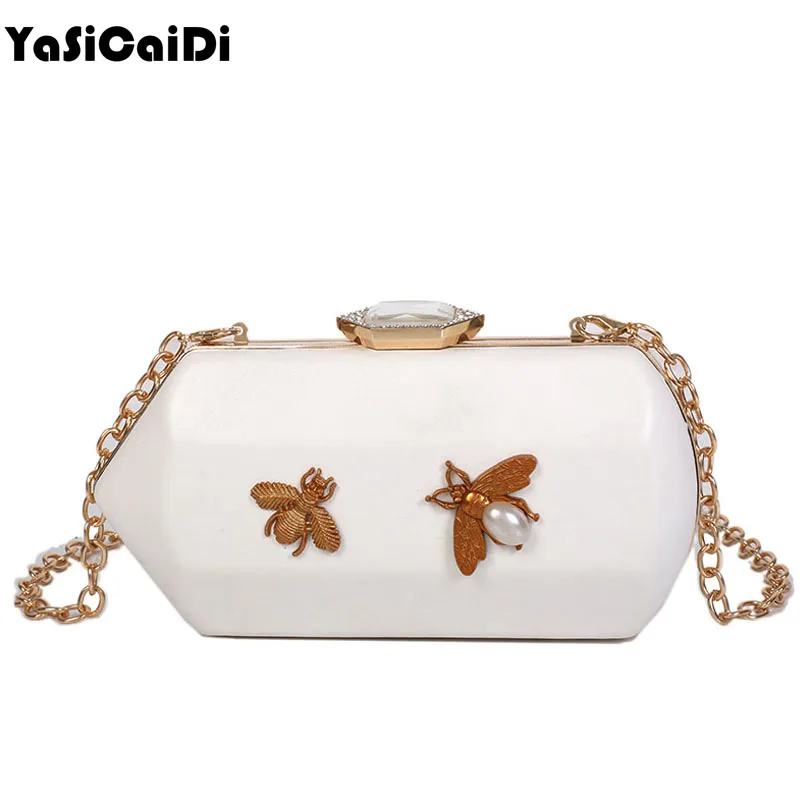 

MARFUNY PU Leather Diamond Evening Bag Women Chain Purse Fashion Crystal litter Bee Clutches Ladies Handbag Heart Shape Bags Sac