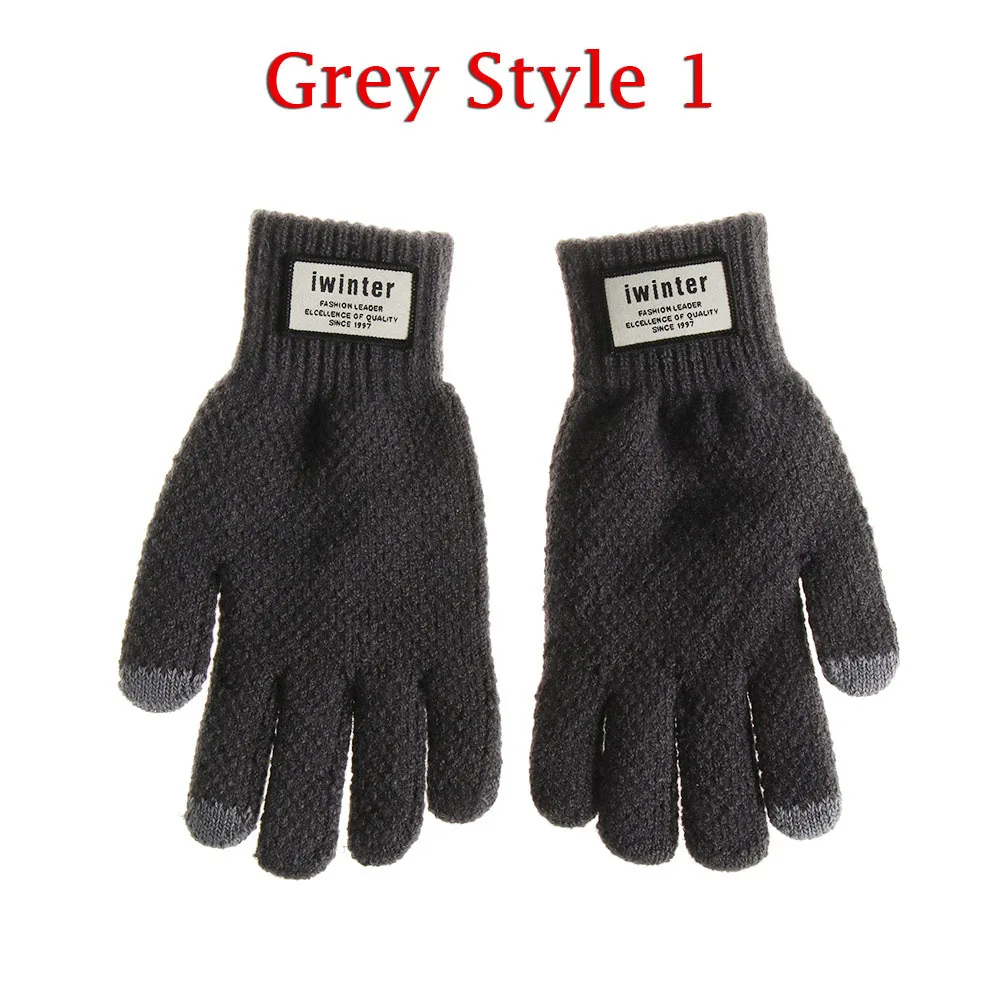 Вязаные перчатки для сенсорного экрана, зима-осень, мужские, высокое качество, мужские, утолщенные, теплые, шерстяные, кашемировые, одноцветные, перчатки, варежки, деловые перчатки - Цвет: Grey 1