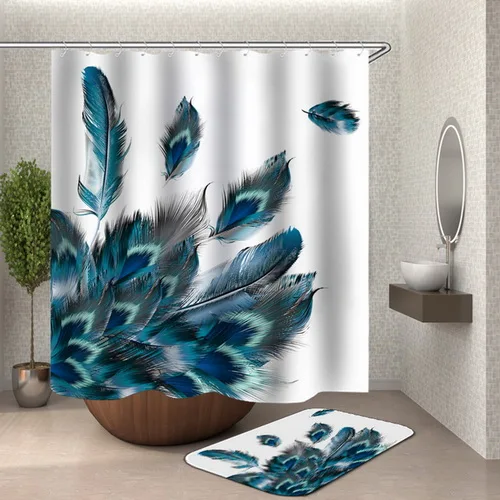 Занавеска из перьев для ванной комнаты синяя занавеска для душа из водонепроницаемой ткани с павлиньим мехом занавеска для ванной Duschvorhang Cortina - Цвет: HY15