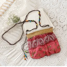 Летние соломенные сумки для женщин Мини богемная сумка богемная Цветочная лента с принтом сумка женские сумки маленькие пляжные сумки W303