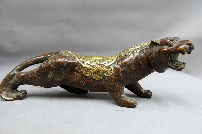 

wholesale factory China bronze gild carved money lucky Feng Shui Tiger sculpture Statue