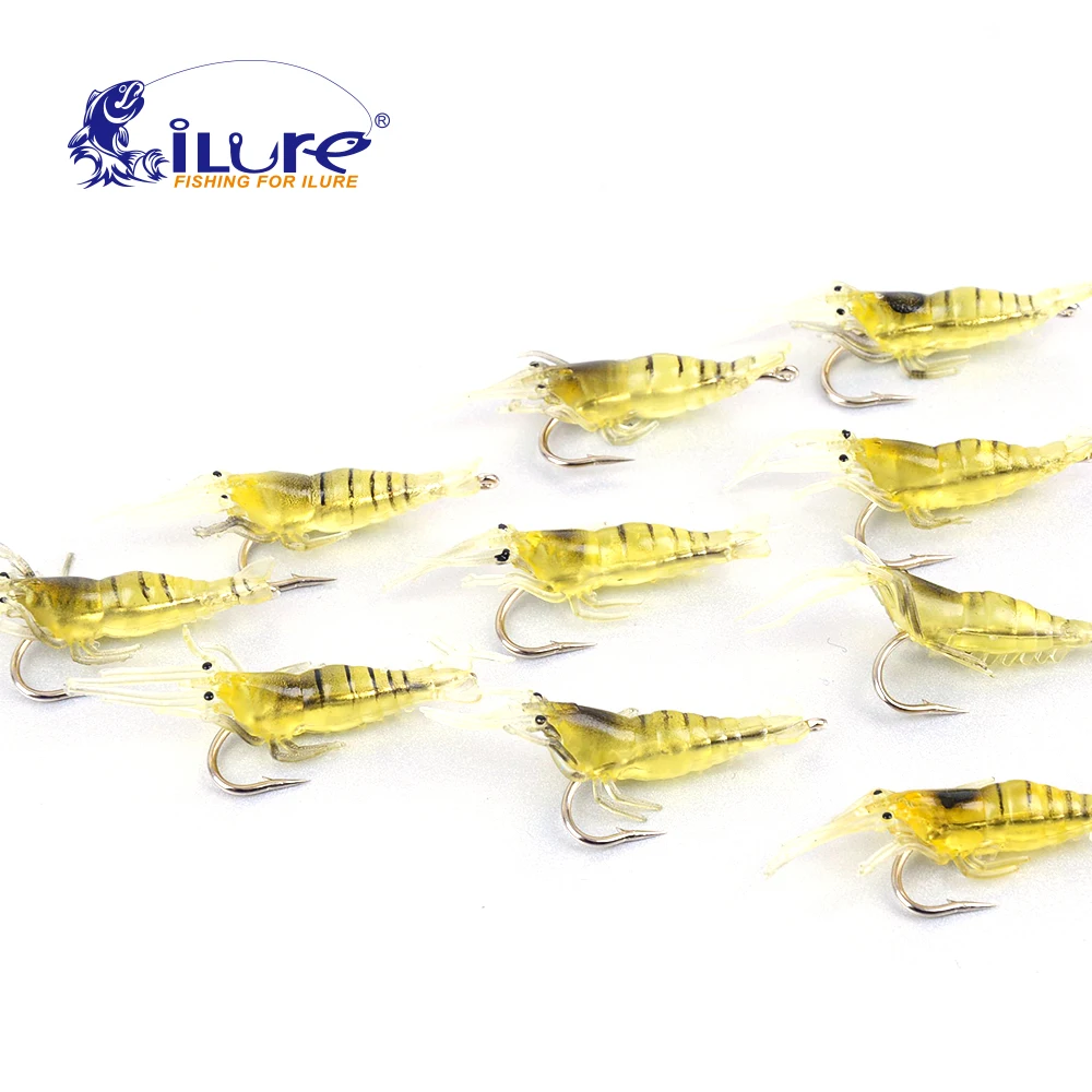 10 parts / los 45mm 2g Lifelike Fishing Lures Soft Artificial shrimp bait soft curls Hook shrimp soft bait Lure Souple Pesca