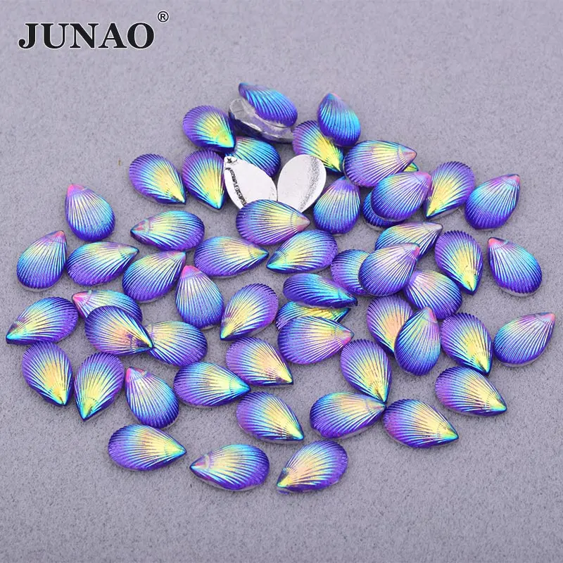 JUNAO, 200 шт, 8*13 мм, блестящие розовые стразы AB Drop, аппликация с плоской задней стороной, акриловые хрустальные камни, стразы для рукоделия - Цвет: Purple AB