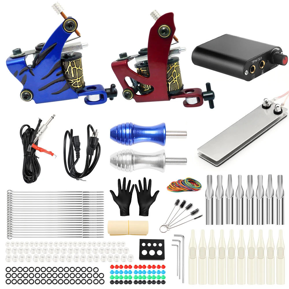 

Solong Tattoo Machine Set Two Coil Machine For Liner and Shader Power Supply Foot Pedal Grip Needles Tattoo Body&Art TK201-5