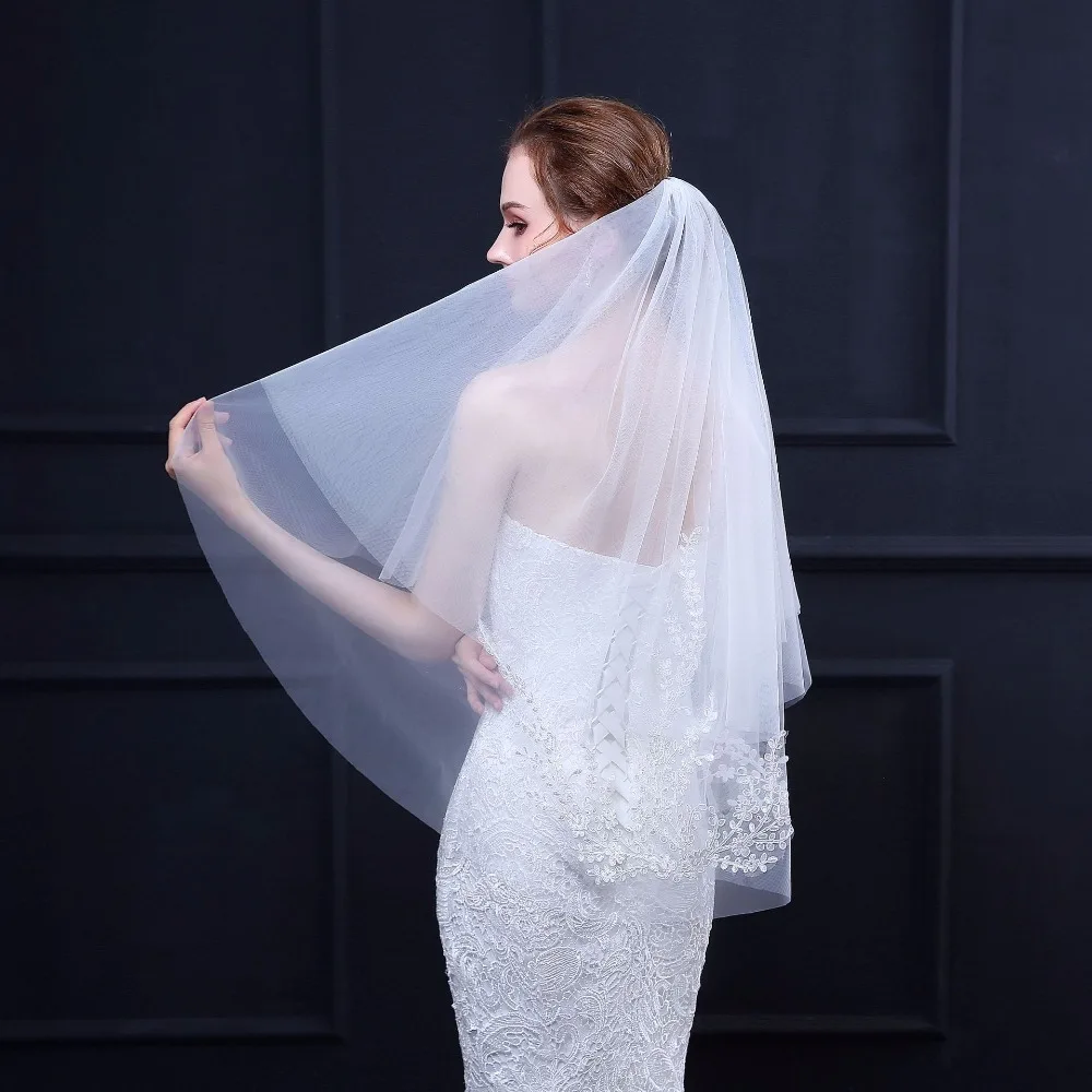 3.5 Meter White Ivory Cathedral Wedding Veils Long Lace Edge Bridal
