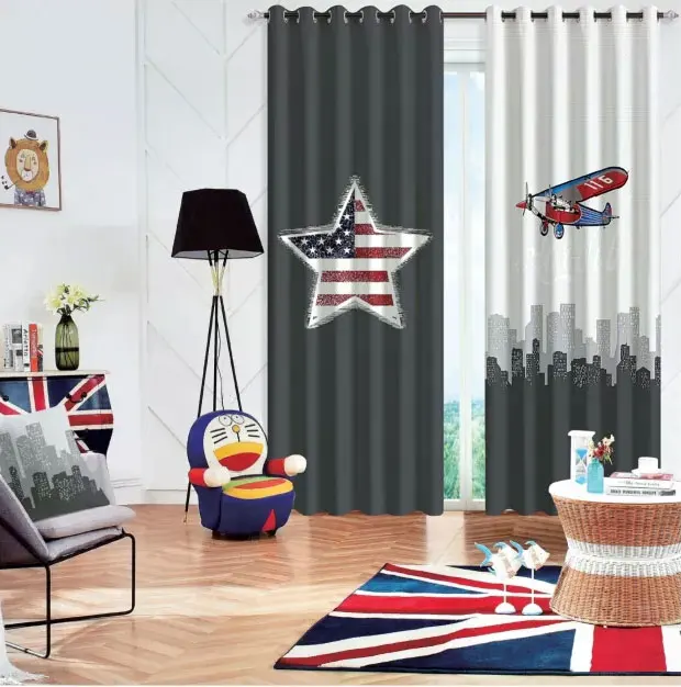 

New Design Simple Style 3D Digital Print Blackout Flag pattern curtain for living room window custom made tende curtain