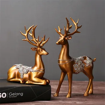 

American Style Animal Deer Lover Figurines Resin Miniature Handwork Home Decoration Craft Great For Wedding Couple Gifts