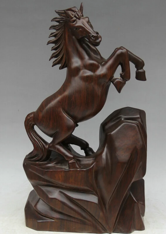 

Fast shipping USPS to USA S2206 20" Chinese wood Animal stone run success Zodiac Year Horse Statue sculpture