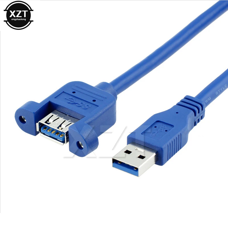 Горячая 50 см USB3.0 мужчин и женщин удлинитель с винтовым отверстием может блокировать панель монтажный кабель для ПК ноутбука
