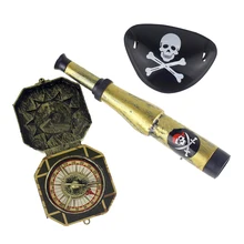 3 uds niños chico pirata fiesta de juguetes de plástico de parche de pirata con cráneo vestido Prop brújula Mini telescopio de Halloween