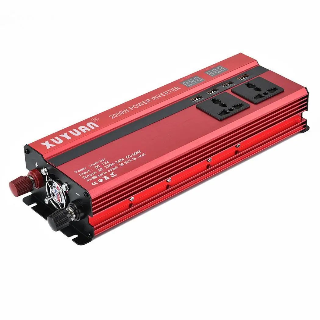 

Portable 2000W Car Power Inverter 12/24V To 220V 10.4V-11V 9.7V-10.3V 1200W 4 14.5V-15.5V 60Hz USB 900W Ports