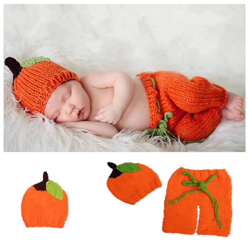 

Free shipping Manual knitting pumpkin photography clothing oujiesi crocheted baby clothes