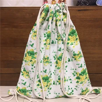 

YILE Cotton Linen Drawstring Travel Backpack Book Shoes Bag Yellow Flower 417-5