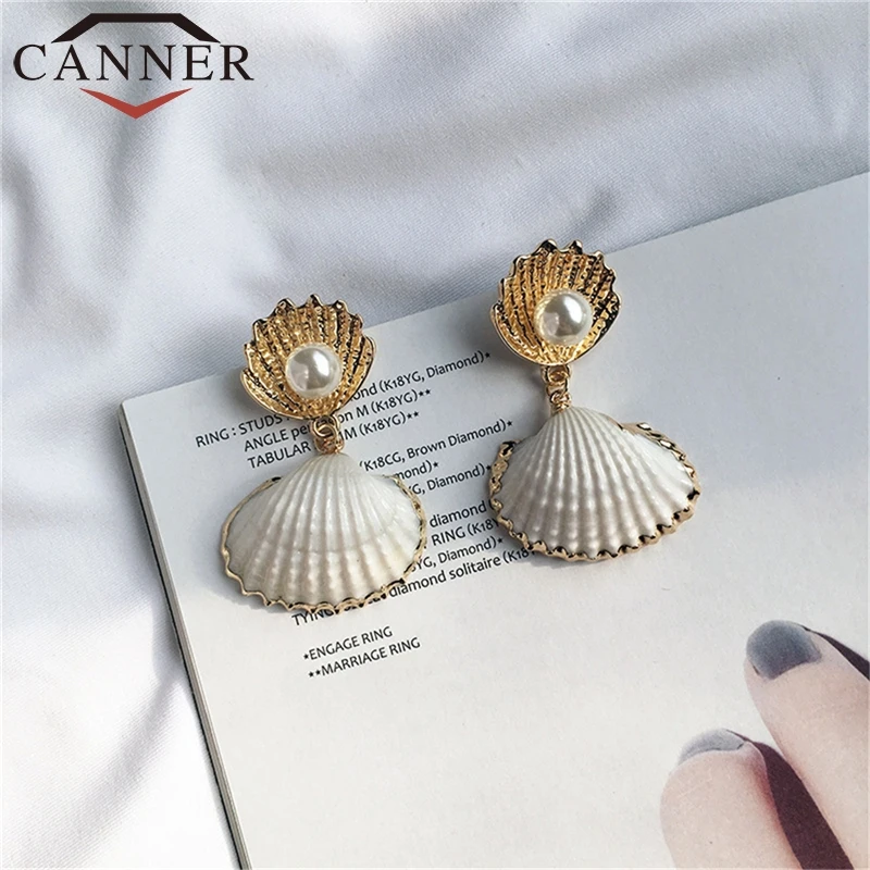 CANNER Fashion Imitation Pearls White Shell Drop Earring Bohemia Beach Vacation Exquisite Earrings for Women Jewelry TW
