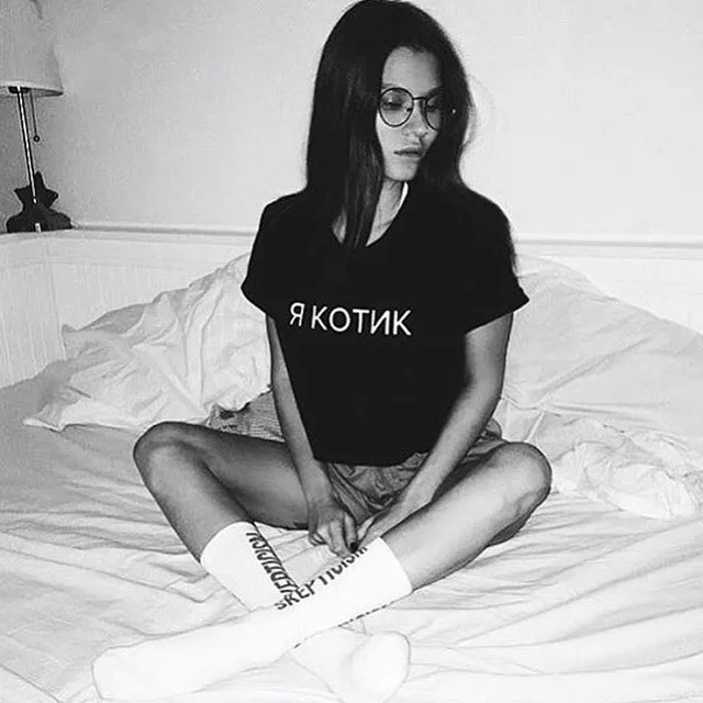 Летняя футболка Топ в русском стиле с буквенным принтом женские футболки