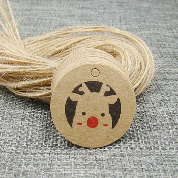 

3*3cm kraft color round shape merry christmas paper gift tag 500pcs +500 hemp string for christmas gift packing show