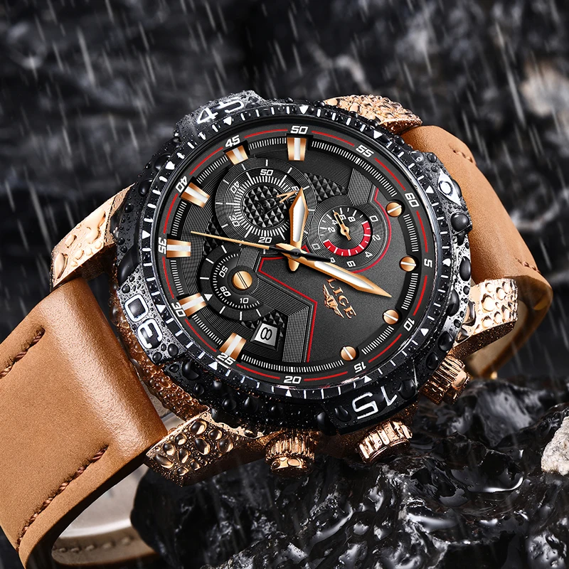 

LIGE Mens Watches Top Brand Luxury Casual Leather Quartz Clock Male Sport Waterproof Watch Gift Gold Watch Men Relogio Masculino