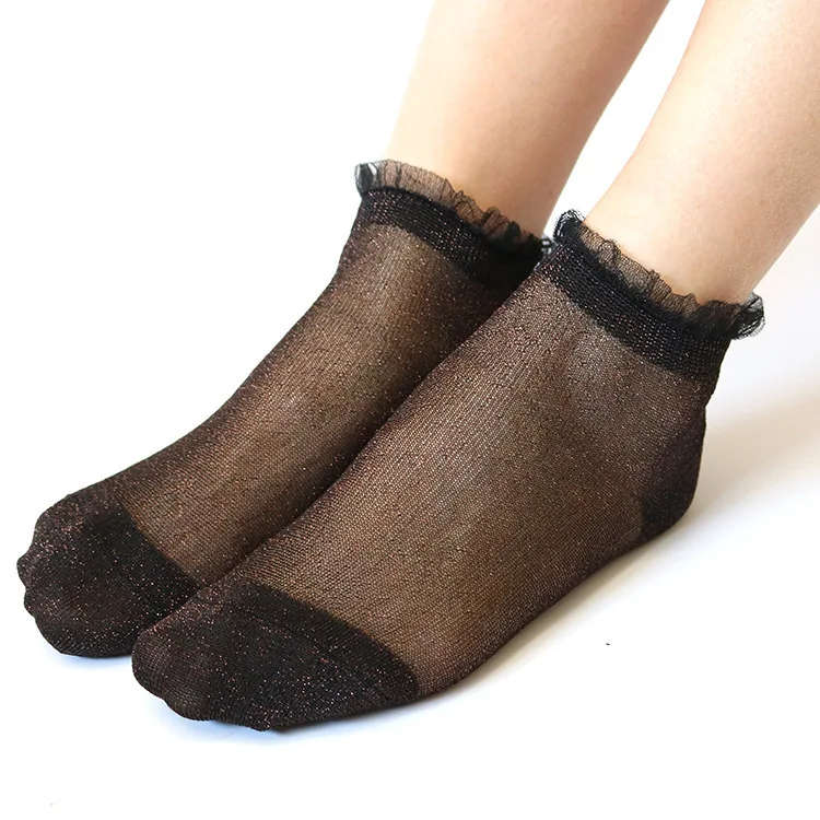 Сексуальные ажурные женские кружевные мягкие удобные прозрачные шелковые эластичные носки с оборкой, прозрачные забавные носки по щиколотку, 1 пара = 2 шт. 3205 - Цвет: 3205ska-heisi