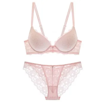 

Sexy lace embroidery girl bra set thin under the thick group of deep V Ms. underwear