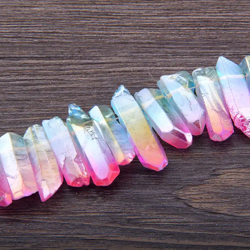 84.20 Cts. Natural Titanium Crystal Quartz Gems Pendants Beads Multicolor 40x7x5-45x7x5 mm Lot of 6 pcs