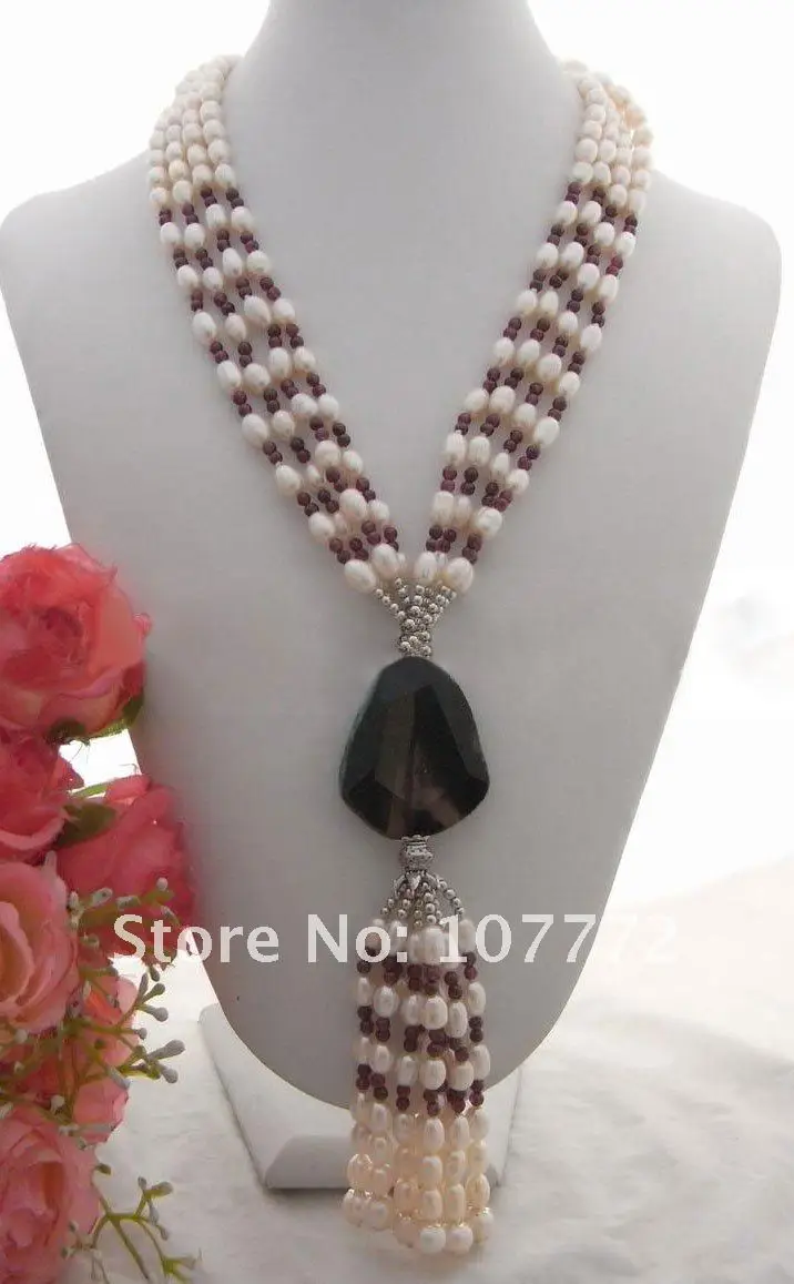

Hand-Made Semi-Stone Charming! WOW!!! White Pearl&onyx Necklace +free shippment