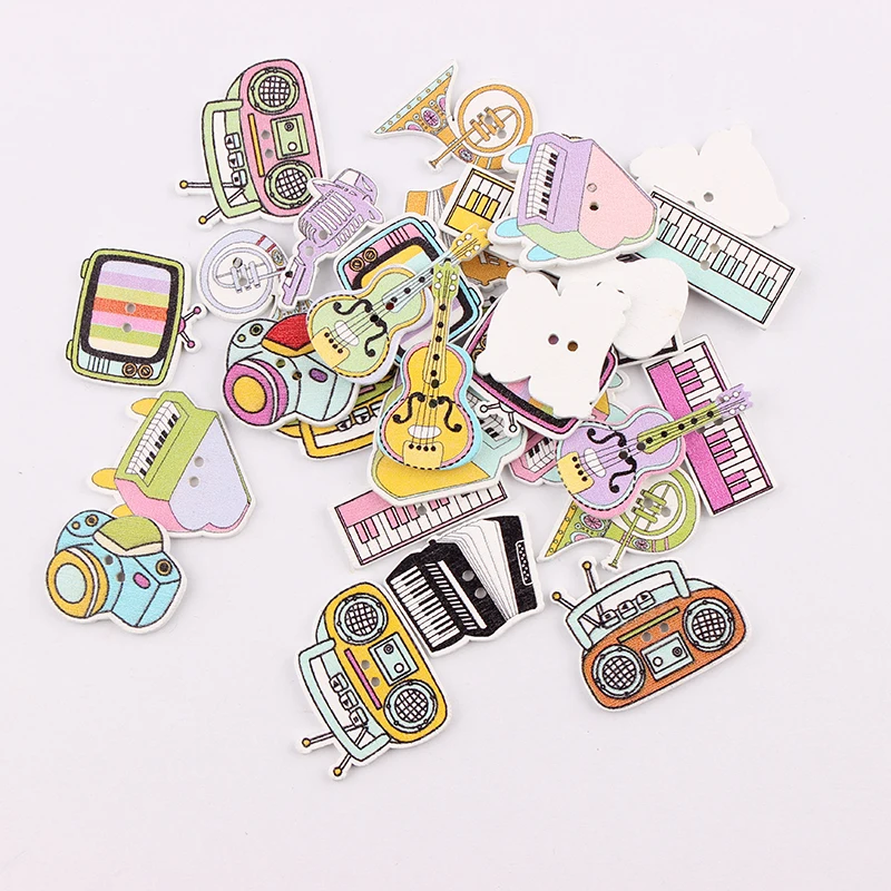 

Wholesale 50pcs Mixed ColorMusical Instrument Wooden Buttons For Handmade Craft Fit Sewing And Scrapbooking Accessories 2 Holes